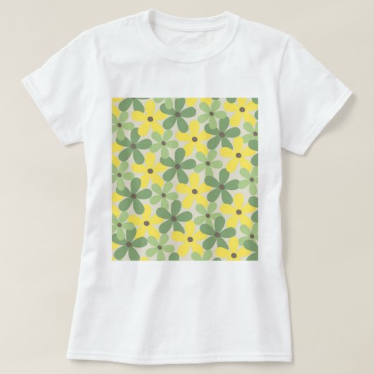 Groen Geel Retro Y2K 70s Bloempatroon T-shirt (Design voorkant)