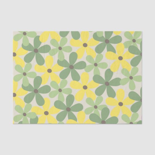 Groen Geel Retro Y2K 70s Bloempatroon Tissuepapier (Voorkant)