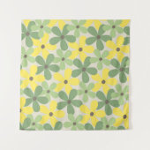 Groen Geel Retro Y2K 70s Bloempatroon Wandkleed (Voorkant (horizontaal))