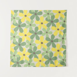 Groen Geel Retro Y2K 70s Bloempatroon Wandkleed