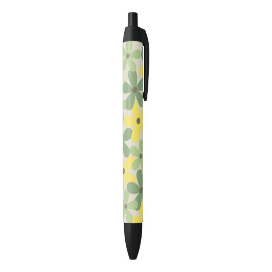 Groen Geel Retro Y2K 70s Bloempatroon Zwarte Inkt Pen (Achterkant (Verticaal))