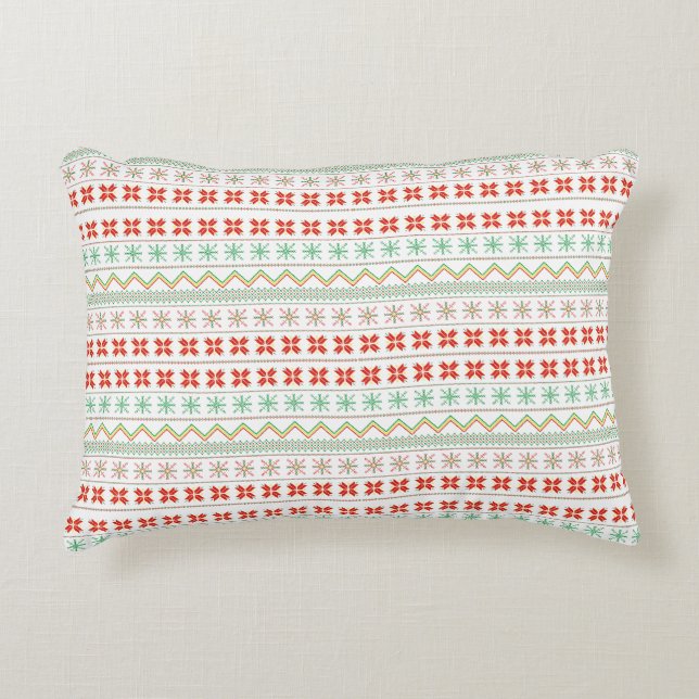 Groen-Geel-Rood Pixel breipatroon Accent Kussen (Voorkant)