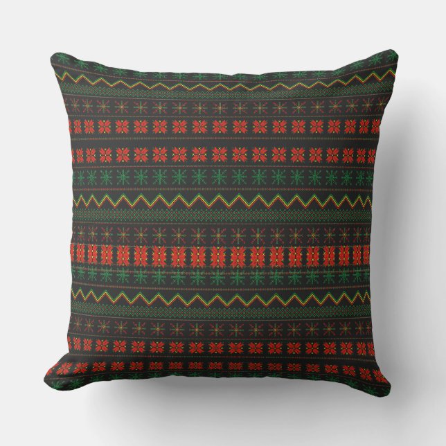 Groen-Geel-Rood Pixel breipatroon Kussen (Voorkant)