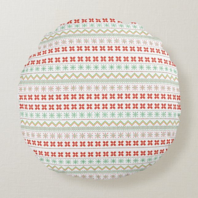 Groen-Geel-Rood Pixel breipatroon Rond Kussen (Voorkant)