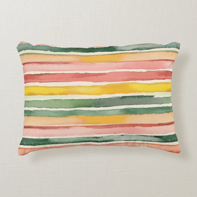 Groen Geel Rood Roze Strepen Stippen Accent Kussen (Voorkant)