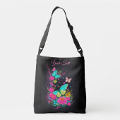 groen geel roze Vlinders bloemen natuur Crossbody Tas (Achterkant)