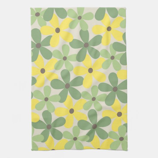 Groen Geel Tropische Bloemen Botanische Zomer Theedoek (Verticaal)