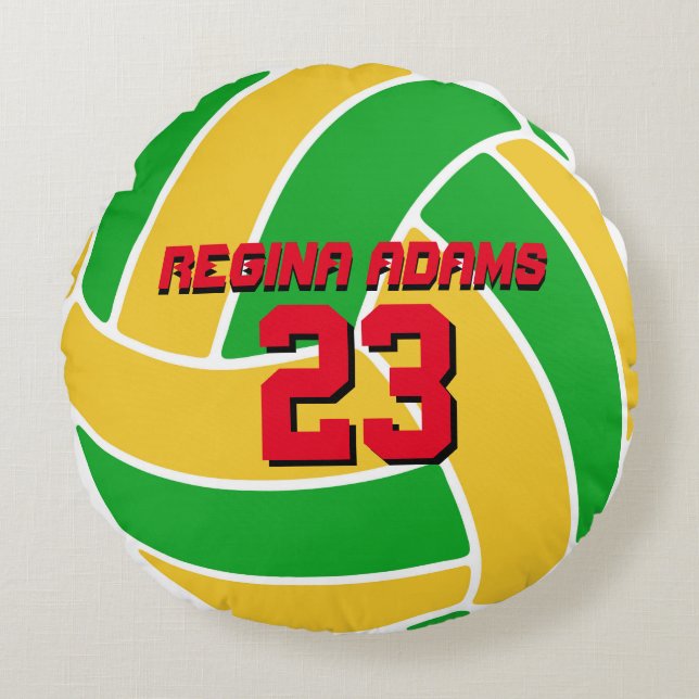 Groen geel volleybalsportteam - Braziliaanse piloo Rond Kussen (Voorkant)
