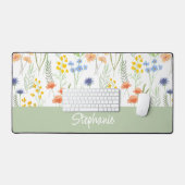 Groen Geel Waterverf Wilde Bloem Monogram Naam Bureaumat (Keyboard & Muis)