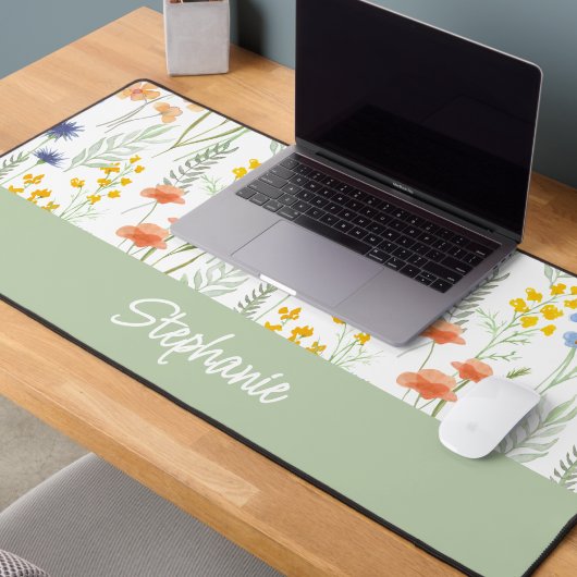 Groen Geel Waterverf Wilde Bloem Monogram Naam Bureaumat