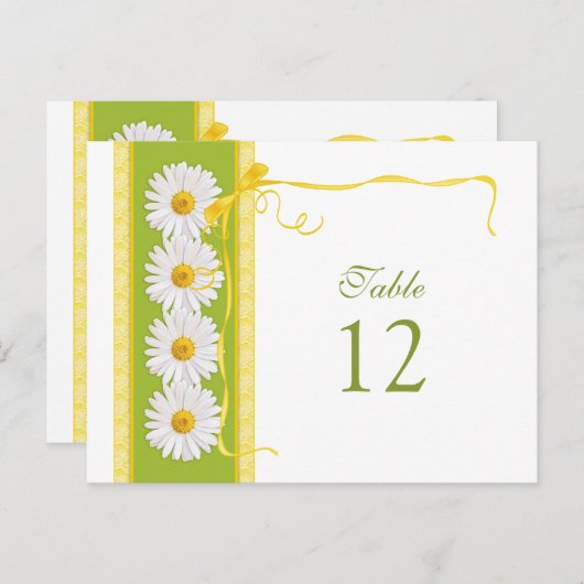 Groen Geel Wit Daisy Trouwtafel Nummer Kaart (Voorkant / Achterkant)