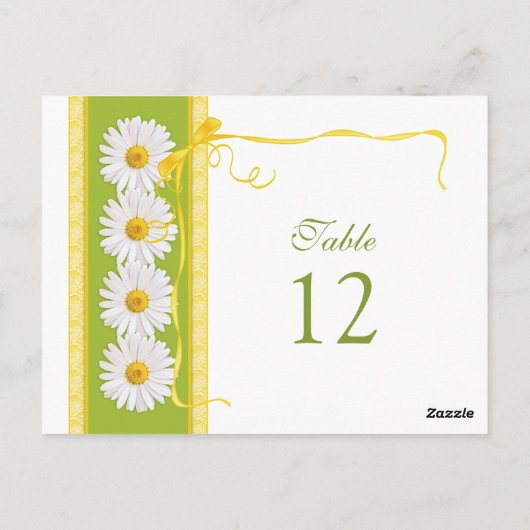 Groen Geel Wit Daisy Trouwtafel Nummer Kaart (Achterkant)