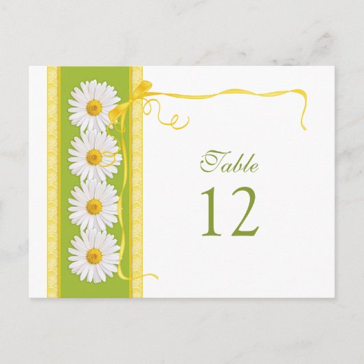 Groen Geel Wit Daisy Trouwtafel Nummer Kaart (Voorkant)