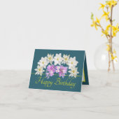 Groen Geel Wit Paarse Boeket Happy Birthday Kaart (Gele Bloem)