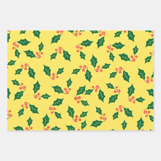 Groen Geel Wit Rood Mistletoe patroon Inpakpapier Vel (Voorkant 2)
