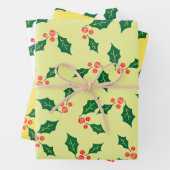 Groen Geel Wit Rood Mistletoe patroon Inpakpapier Vel (In situ)