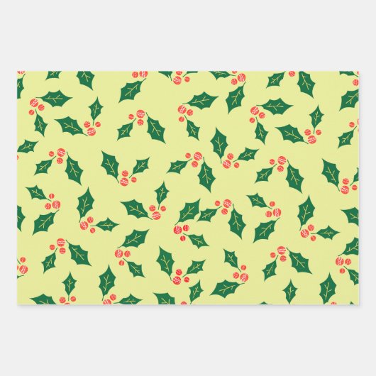 Groen Geel Wit Rood Mistletoe patroon Inpakpapier Vel (Voorkant)