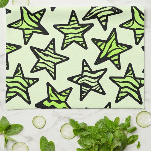 Groen geel zebraprint sterren theedoek (Gevouwen)