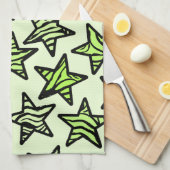 Groen geel zebraprint sterren theedoek (Quarter Fold)