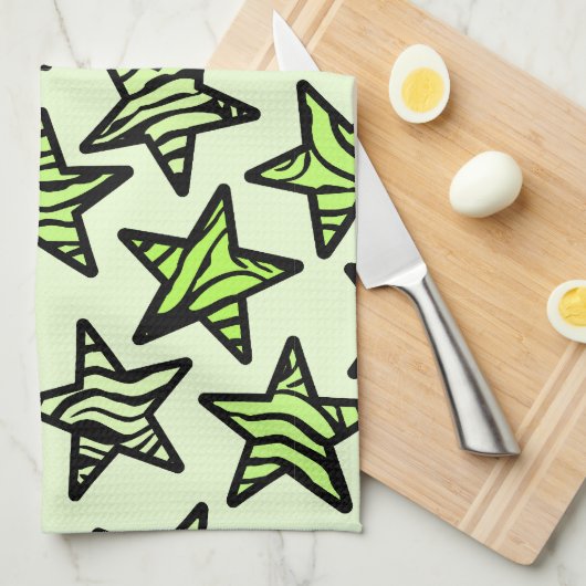 Groen geel zebraprint sterren theedoek (Quarter Fold)