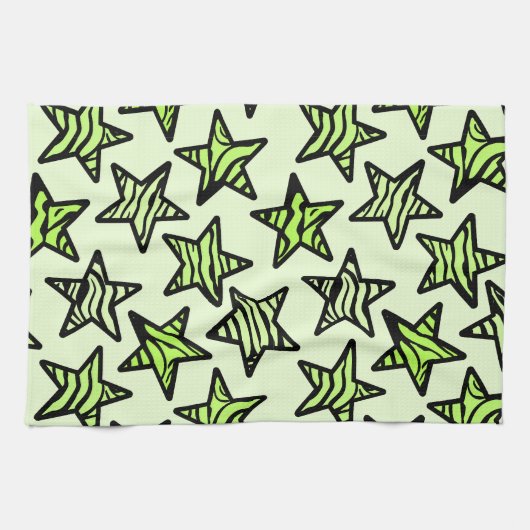 Groen geel zebraprint sterren theedoek (Horizontaal)