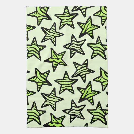 Groen geel zebraprint sterren theedoek (Verticaal)