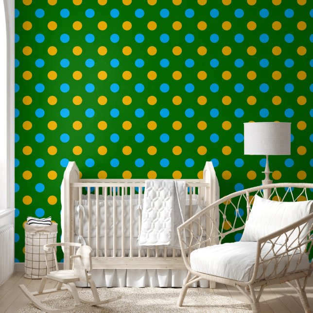 Groen Geel Zwart Stippen Design  Behang (Kinderen)