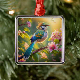 Groen Gehoornde Teal Gevleugelde Fantasie Vogel Metalen Ornament