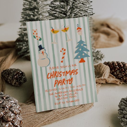  groen geïllustreerd kerstfeest gestreept kaart