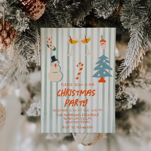  groen geïllustreerd kerstfeest gestreept kaart