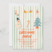  groen geïllustreerd kerstfeest gestreept kaart (Voorkant)