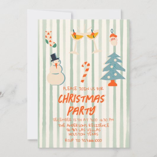  groen geïllustreerd kerstfeest gestreept kaart (Voorkant)