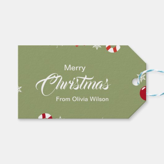 Groen geïllustreerd Kerstmis Cadeaulabel (Voorkant (Horizontaal))