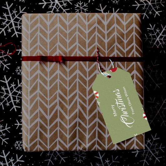 Groen geïllustreerd Kerstmis Cadeaulabel