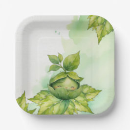 Groen geïllustreerd Natuur Baby shower Papieren Bordje