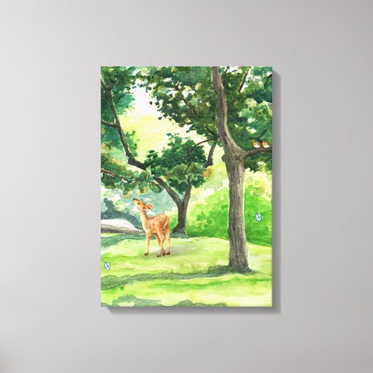 Groen Geïllustreerde Natuur Paint Canvas Print (Voorkant)