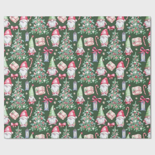 Groen Geïllustreerde Waterverf Achtergrond Kerstmi Cadeaupapier (Vlak)