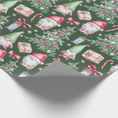 Groen Geïllustreerde Waterverf Achtergrond Kerstmi Cadeaupapier (Hoek)