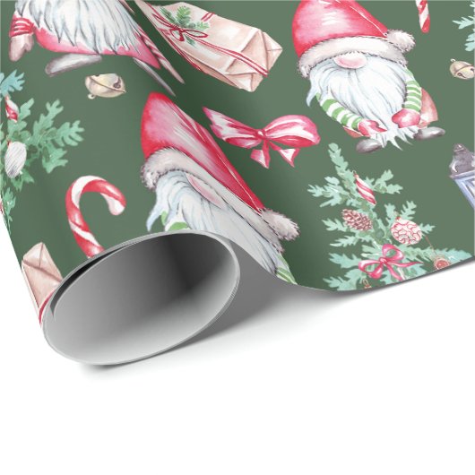 Groen Geïllustreerde Waterverf Achtergrond Kerstmi Cadeaupapier (Rol Hoek)