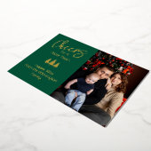 Groen gejuich voor een nieuwjaarsfamiliefoto folie feestdagenkaart (Gedraaid)
