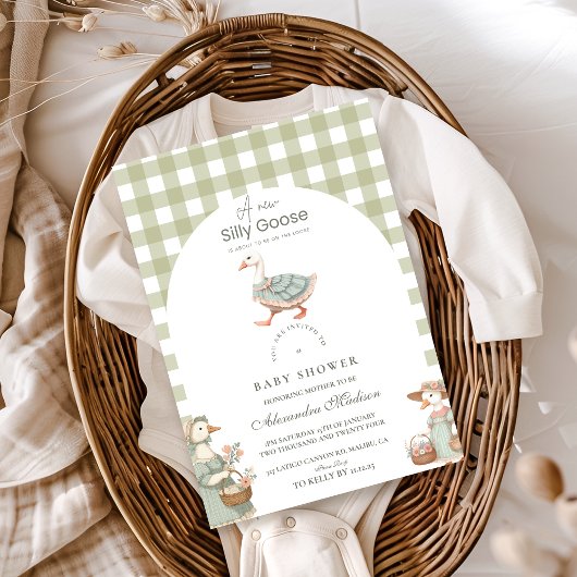 Groen Gekke Gans Baby shower Kaart