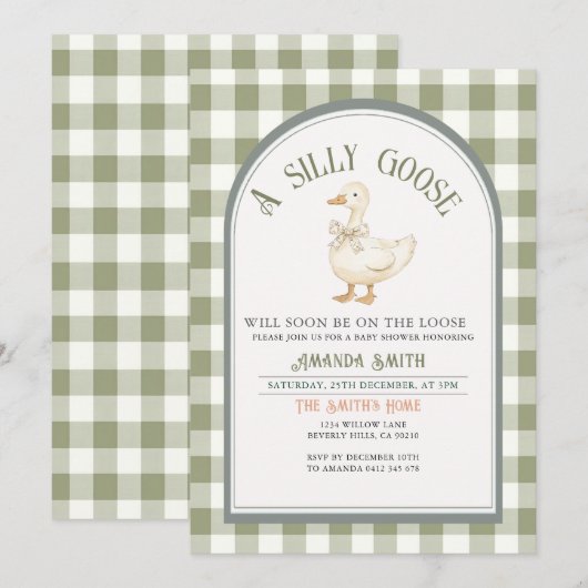  Groen Gekke Gans Baby shower Kaart (Voorkant / Achterkant)