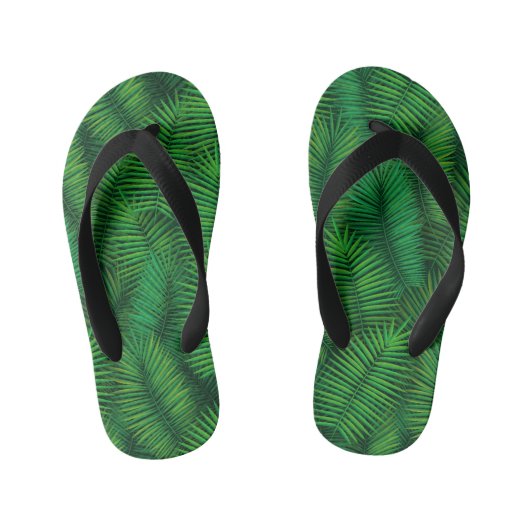 Groen gekleurd bladpatroon van palmbomen. kinder teenslippers (Voetbed)