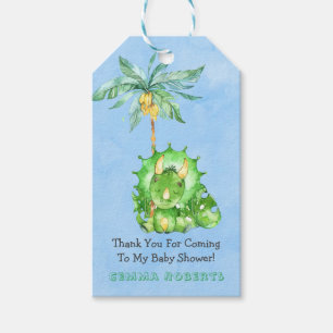 Groen gekleurd Triceratops Baby shower Dank u Cadeaulabel
