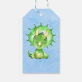 Groen gekleurd Triceratops Baby shower Dank u Cadeaulabel (Achterkant)