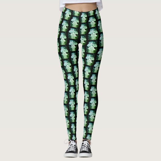 Groen gekleurde paddestoel helemaal aangepaste mod leggings (Voorkant)