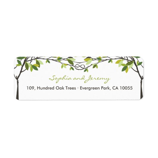 Groen geknoopt liefde bomen zomer bruiloft adres etiket (Voorkant)