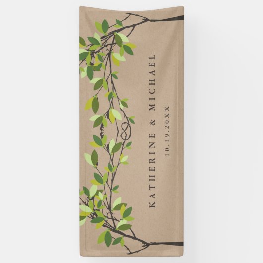 Groen geknoopte liefdesbomen op Kraft Zomer Bruilo Spandoek (Verticaal)