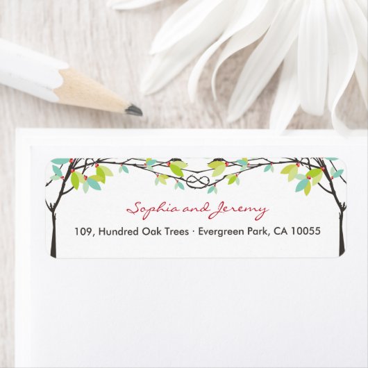 Groen geknoopte Love Trees Spring Wedding Address Etiket (Insitu)