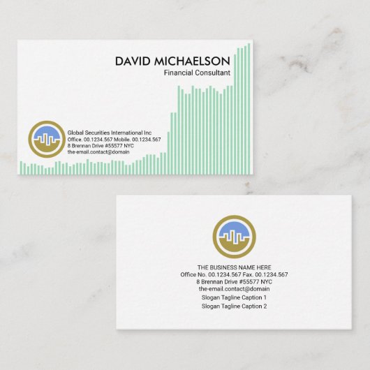 Groen - geldaandeel Grafiek Financiële Futures Mar Visitekaartje (Voorkant / Achterkant)